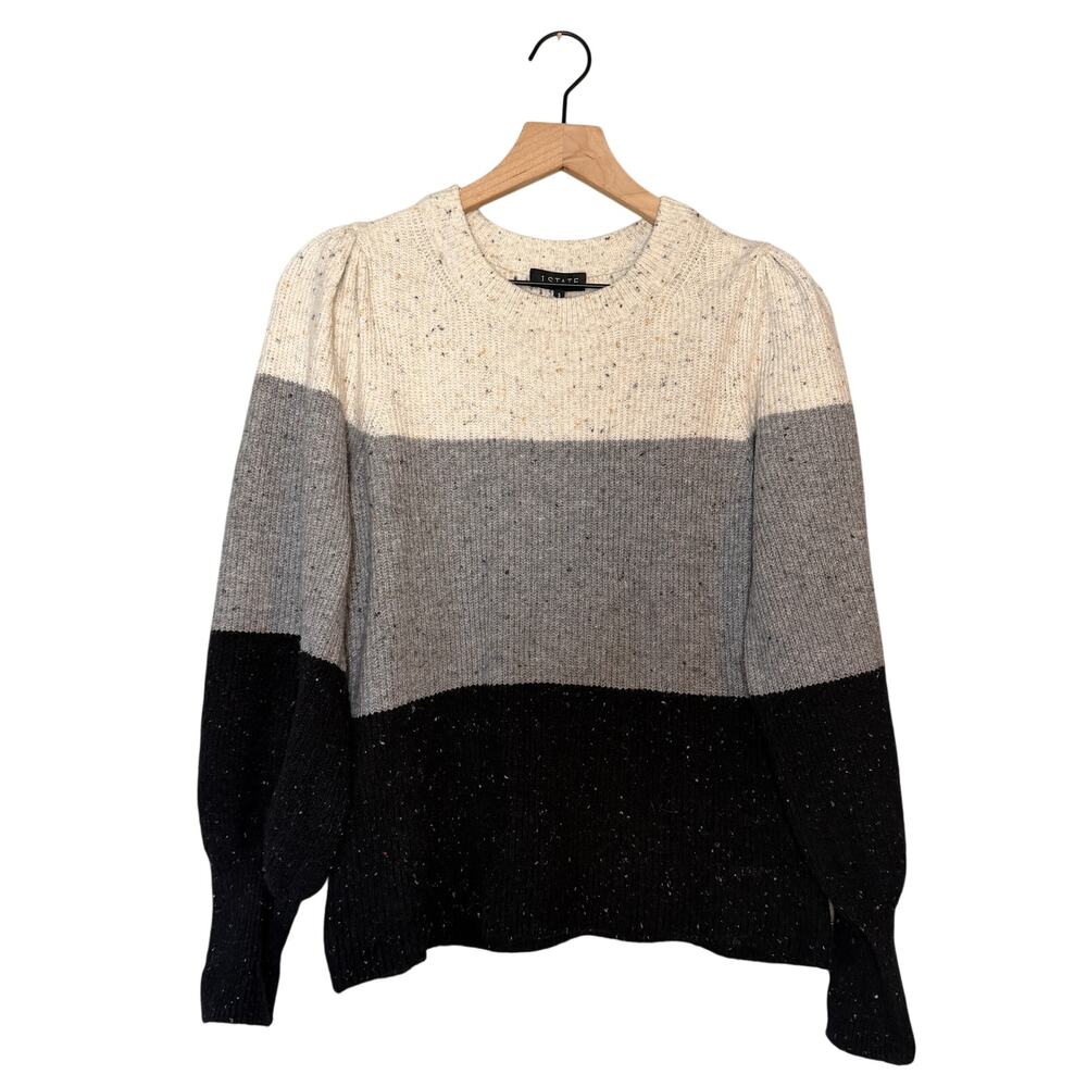 1.STATE Colorblock Puff Sleeve Donegal Knit Sweater - Size Small - NWT - Picture 1 of 9